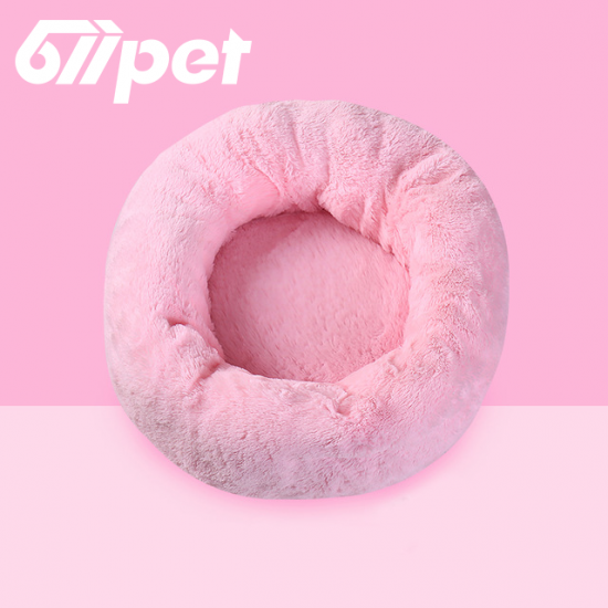 67IPET Dog Bed Cat Bed Soft Plush Surface, Donut-Shaped Dog Sofa with Removable Inner Cushion Washable Pink