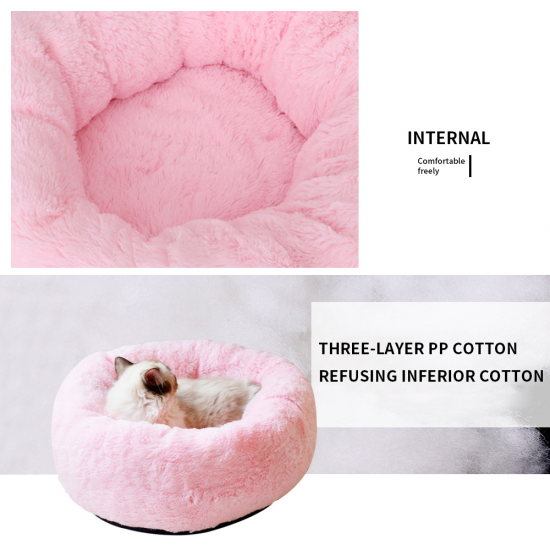 67IPET Dog Bed Cat Bed Soft Plush Surface, Donut-Shaped Dog Sofa with Removable Inner Cushion Washable Pink