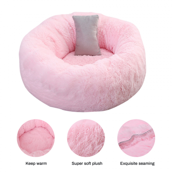 67IPET Dog Bed Cat Bed Soft Plush Surface, Donut-Shaped Dog Sofa with Removable Inner Cushion Washable Pink