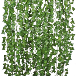 ADESORAES 12 Strands Artificial Ivy Leaf Plants Vine Hanging Garland Fake Foliage Flowers Home Kitchen Garden Office Wedding Wall Decor 2.2M