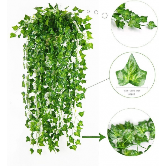ADESORAES 12 Strands Artificial Ivy Leaf Plants Vine Hanging Garland Fake Foliage Flowers Home Kitchen Garden Office Wedding Wall Decor 2.2M