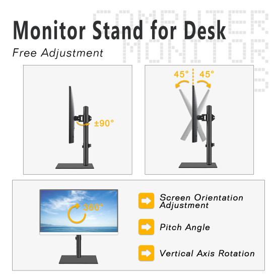 Computer Monitor Arms, Adjustable Single Monitor Mount with 45° Tilt, Compatible with 13-27 Inch TV & Computer Screens, 8kg Capacity, Black