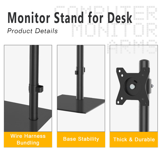 Computer Monitor Arms, Adjustable Single Monitor Mount with 45° Tilt, Compatible with 13-27 Inch TV & Computer Screens, 8kg Capacity, Black