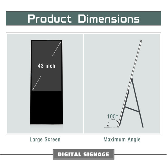 43-Inch High-Definition Digital Display Screen, Digital Signage, Split-Screen Function And Wi-Fi Connection, Suitable For Commercial And Retail Sectors, Portable, Posters, Indoor And Outdoo